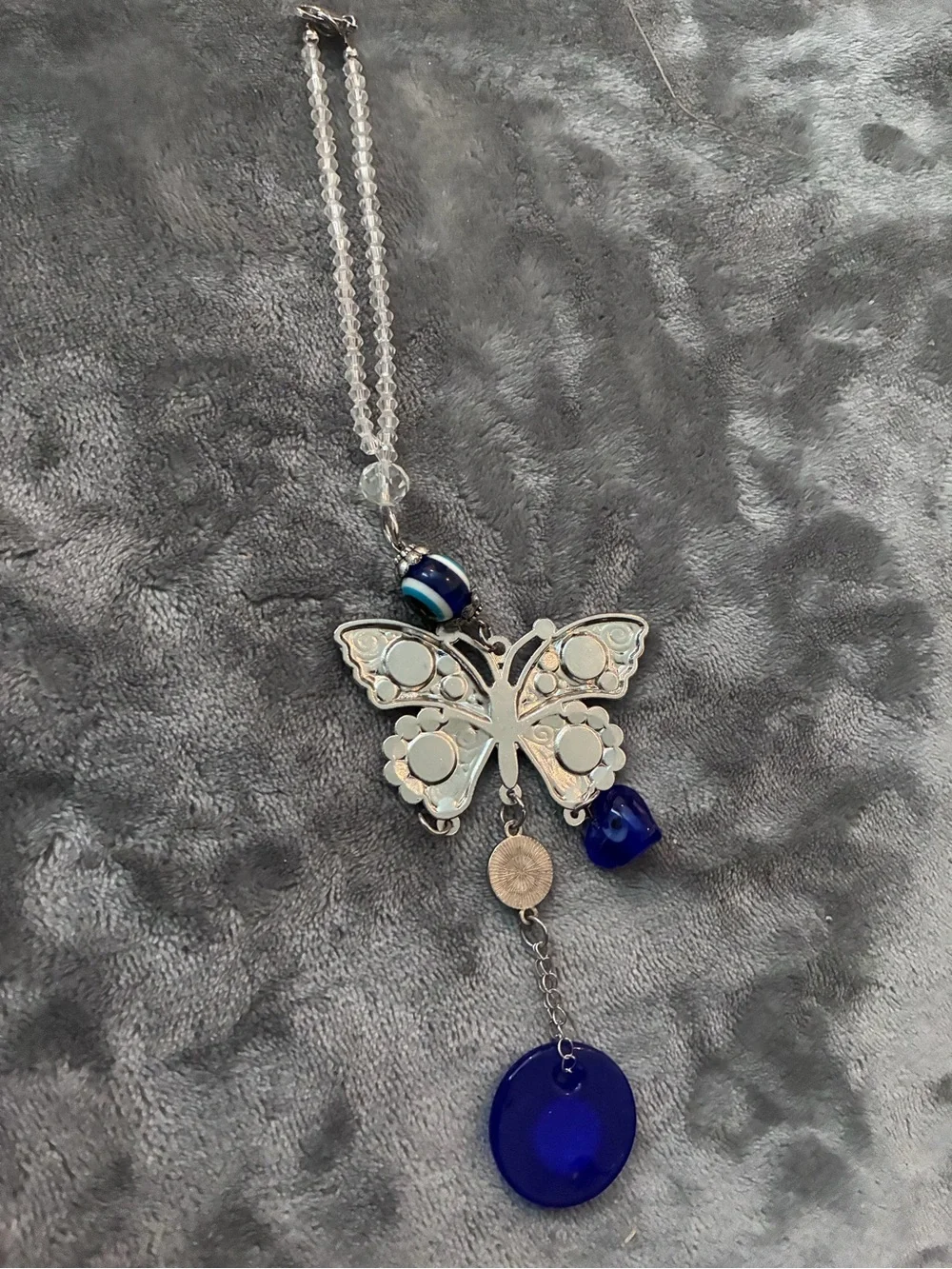 Vintage Antique CRYSTAL & EVIL EYE BUTTERFLY SUN CATCHER / Keychain